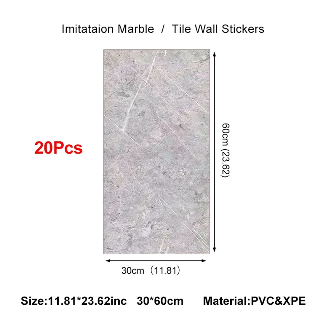 20Pcs Marble PVC Wall Stickers Self-Adhesive Kitchen Bathroom Tiles thumbnail 8