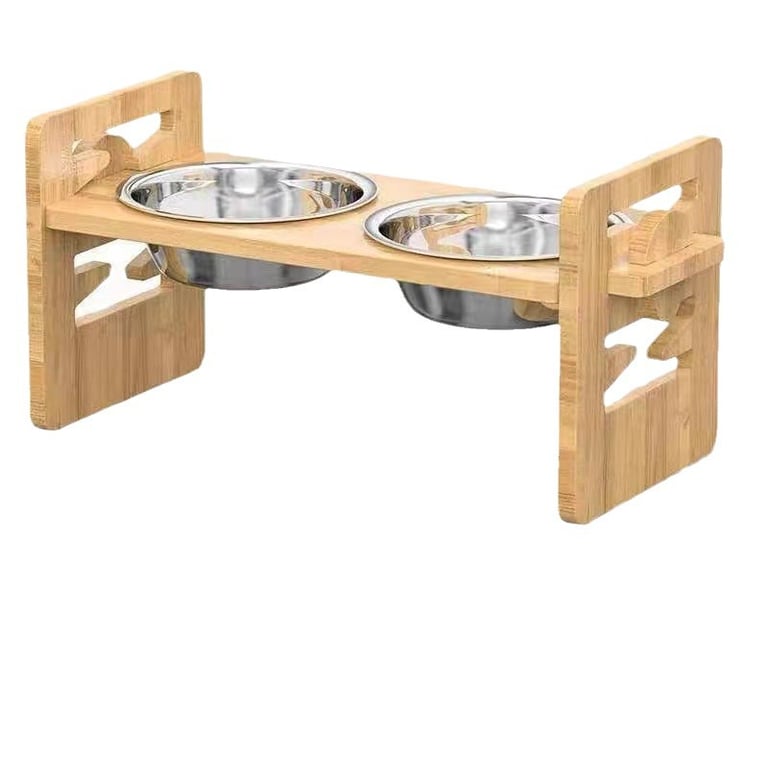 Bamboo Elevated Pet Feeder with Adjustable Height | Dog & Cat Bowl Rack - image 1