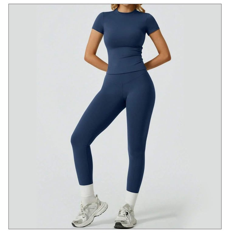 Quick-Drying Yoga Outfit Set | Tight-Fitting Short-Sleeve Top & Long Leggings thumbnail 14