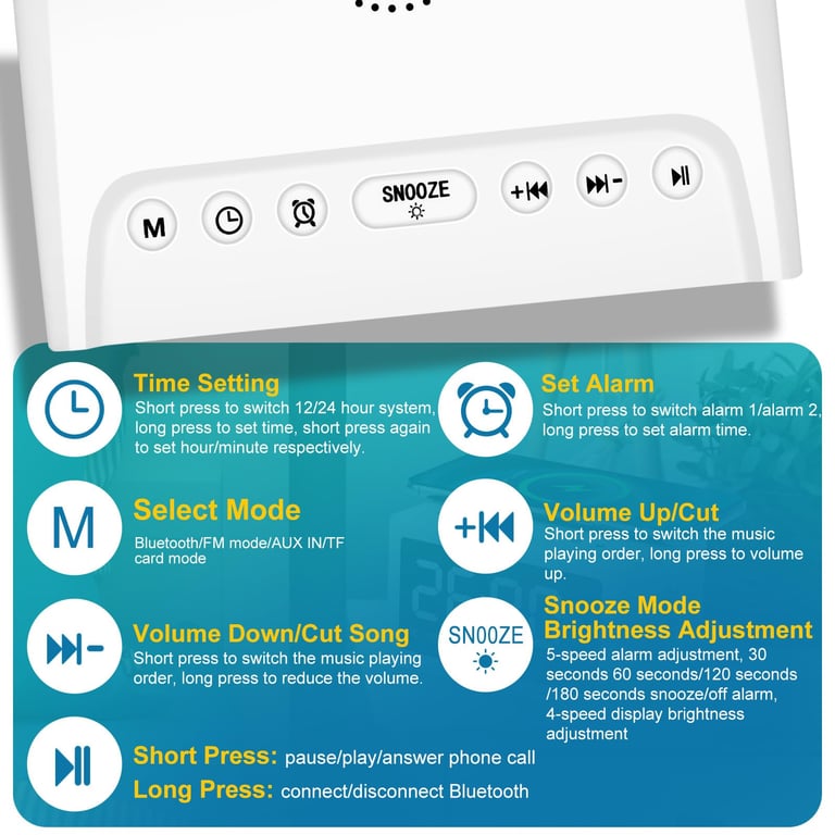 Digital Alarm Clock Radio with Bluetooth Speaker & Qi Charging thumbnail 5