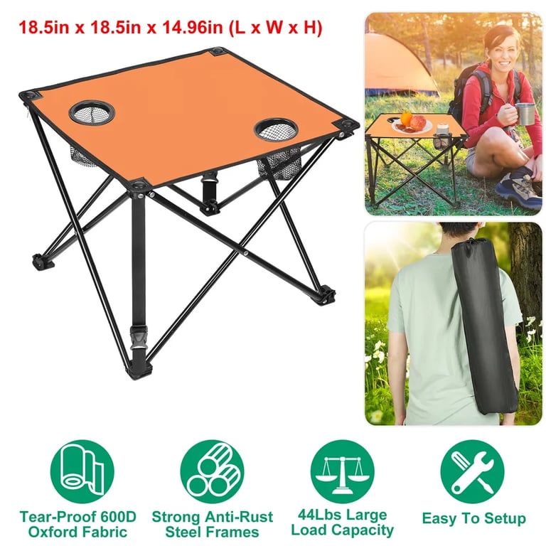 1Pc-2Pcs Options - Foldable Camping Table Portable Picnic Table Lightweight Travel Desk With 2 Cup Holders Carrying Bag thumbnail 2