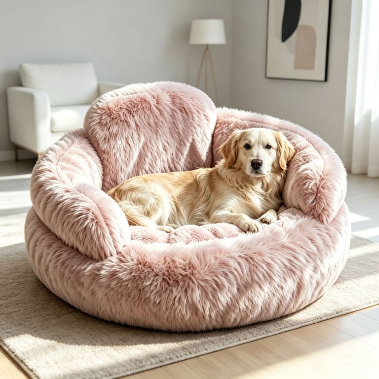 Plush Round Pet Bed with Backrest | Cozy Winter Dog Mat thumbnail 4
