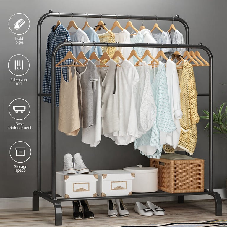 Heavy Duty Double Clothes Rail with Shoe Storage | Garment Display Stand