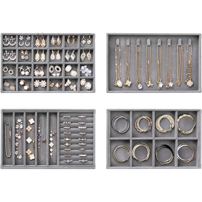 Drawer Tray Jewelry Box Earring Necklace Storage Velvet | Home & Kitchen thumbnail 5
