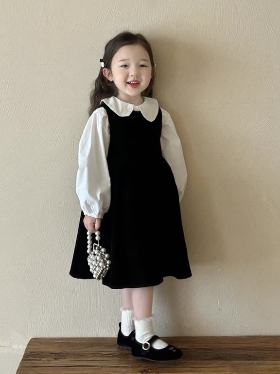 Children's Doll-collar Shirt And Black Vest Dress Set thumbnail 11