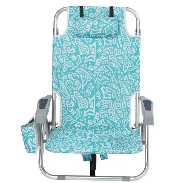 Aluminum Beach Chair with Headrest | Teal Tribal Folding Design thumbnail 4
