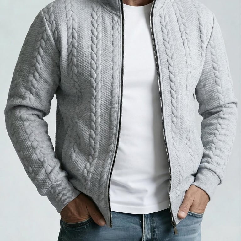 Men's Jacquard Stand-Neck Jacket | Textured Bomber Style Canada thumbnail 8