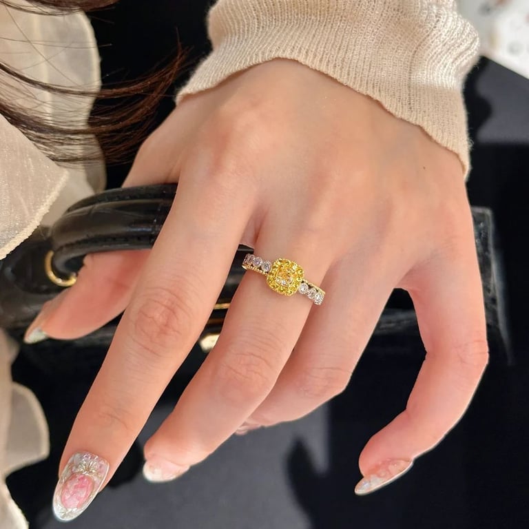 Yellow Diamond Sugar Cube Ring | Luxury Gemstone Statement Jewelry thumbnail 7