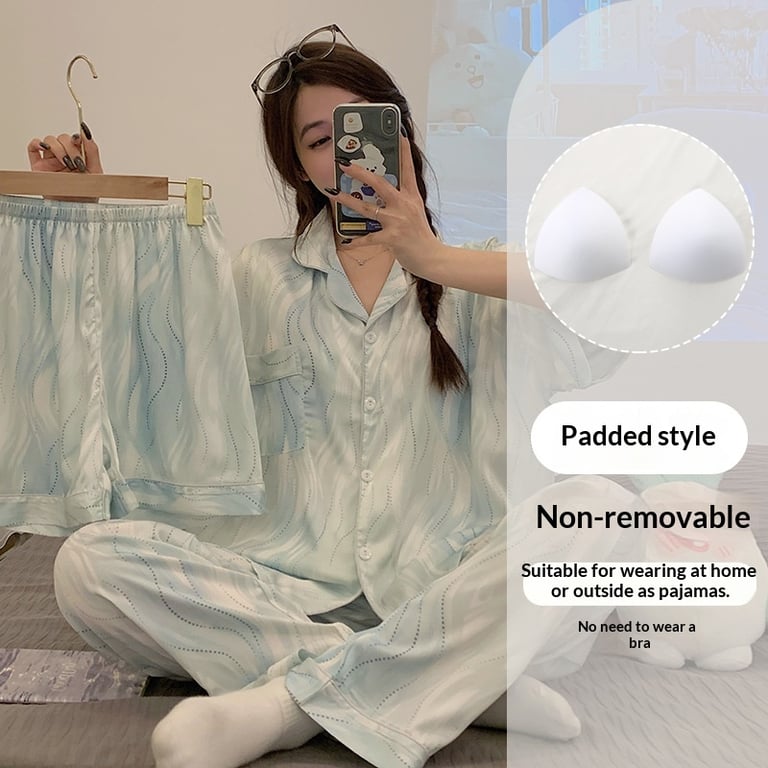 Women's Summer Ice Silk Pajama Set 3-Piece Short-Sleeve | Captain Fam thumbnail 14