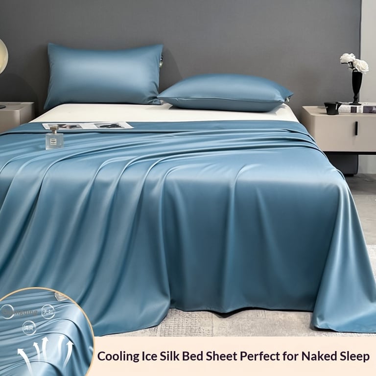 Summer Cooling Ice Silk Bed Sheet Set | Home & Kitchen Luxury Bedding thumbnail 18
