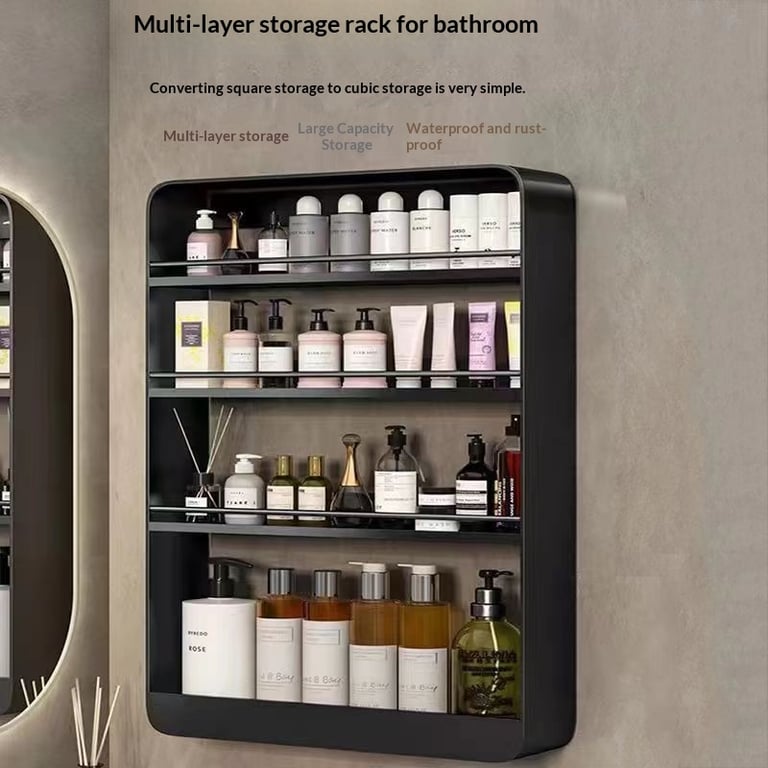 No-Drill Wall-Mounted Bathroom Shelf | Cosmetics Storage Rack Canada thumbnail 15
