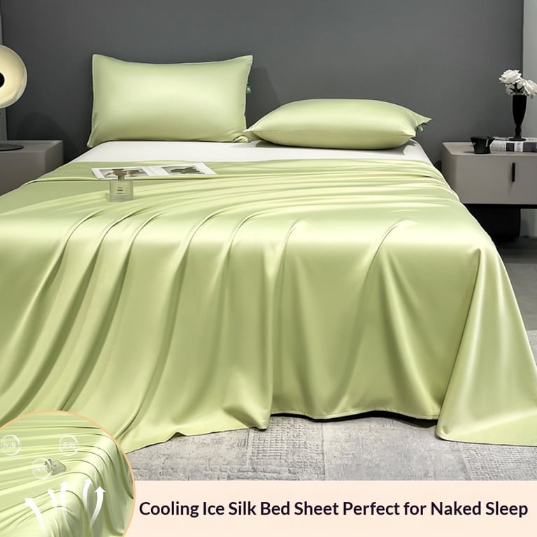Summer Cooling Ice Silk Bed Sheet Set | Home & Kitchen Luxury Bedding thumbnail 17