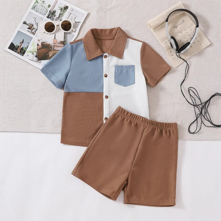 Boys Cartoon Print Waffle Knit T-Shirt & Shorts Set | Trendy thumbnail 2