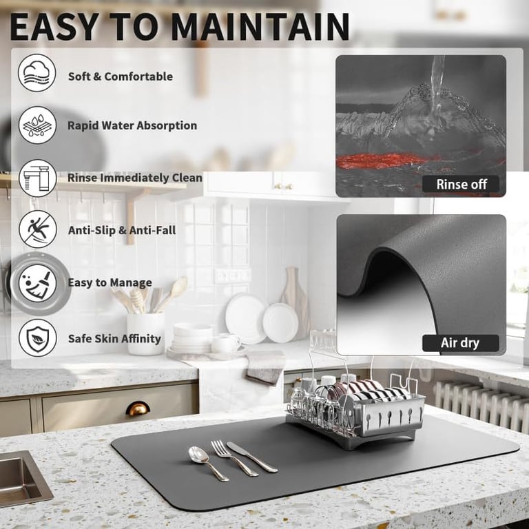 Diatomaceous Earth Kitchen Counter Drying Mat | Heat-Resistant Absorbent Pad thumbnail 13