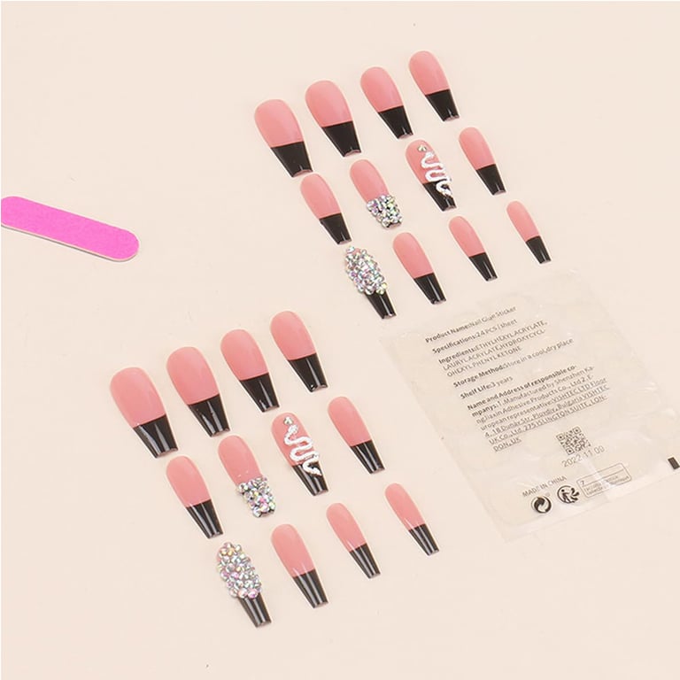 24 PCS Diamond Snake Coffin Press-On Nails | Rhinestone Nail Art thumbnail 7