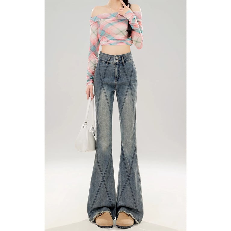 Style Bootcut Jeans Women | American Vintage Diamond Panel Design thumbnail 6