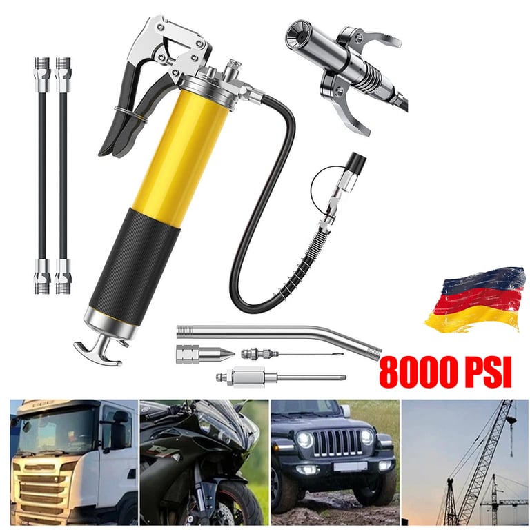 Professional One-Hand Grease Gun 8000 PSI | 8-Piece Kit with Hoses thumbnail 10