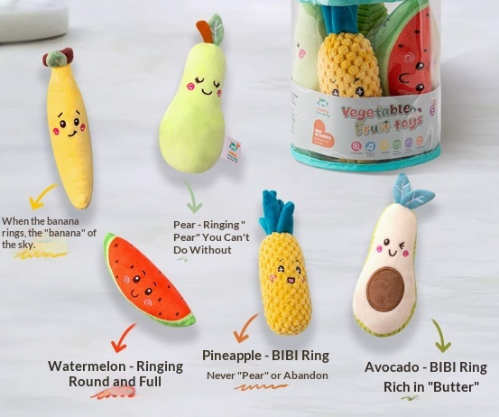 Cartoon Vegetable Fruit Baby Rattle Set | Soft Plush Grasping Toys thumbnail 2