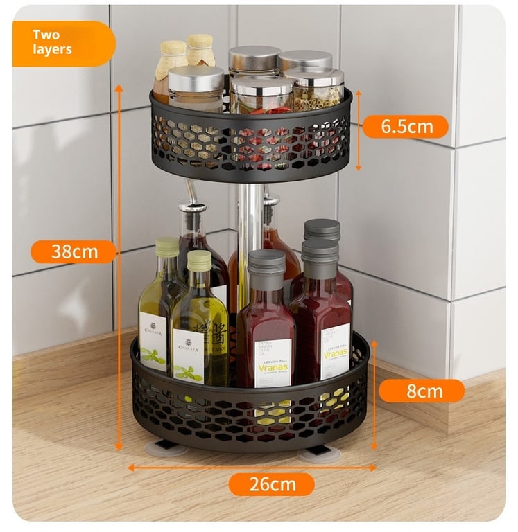 Rotating Spice Rack Carbon Steel Floor-Standing Kitchen Shelf thumbnail 13