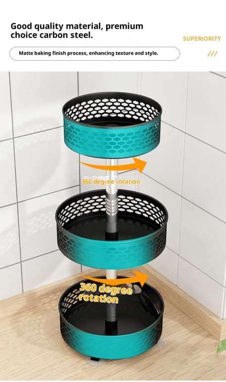 Rotating Spice Rack Carbon Steel Floor-Standing Kitchen Shelf thumbnail 19