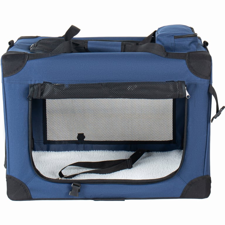 40   Soft Dog Crates Kennel, 3-Door Portable Folding Pet Carrier With Mesh Windows, Straps And Fleece Mat For Dogs, Cats, Rabbits, Meeting The Needs For Indoor, Outdoor, And Travel Use, Dark Blue thumbnail 4