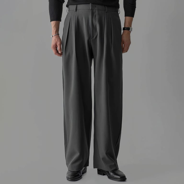 Double-Pleat Wide-Leg Casual Pants for Men | Relaxed Drape Fit thumbnail 4