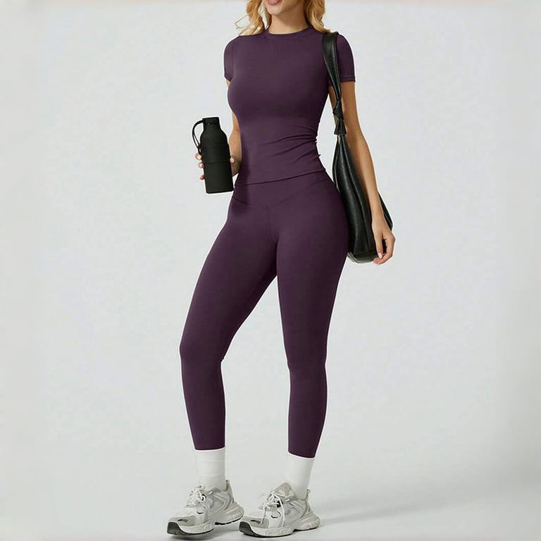 Quick-Drying Yoga Outfit Set | Tight-Fitting Short-Sleeve Top & Long Leggings thumbnail 10