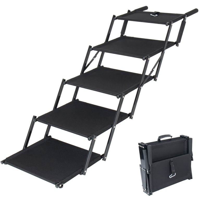 Extra Wide  Foldable Dog Stairs, Pet Ramp With Non Slip Surface And Soft Foam Handle, Dogs Stairs For Cars, High Beds, Truck, Supports Up To 250 Lbs, 5 Steps thumbnail 1