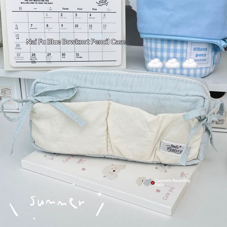 Cloud-Shaped Puff Pastry Bowknot Desk Organizer | Soft Pencil Case thumbnail 4