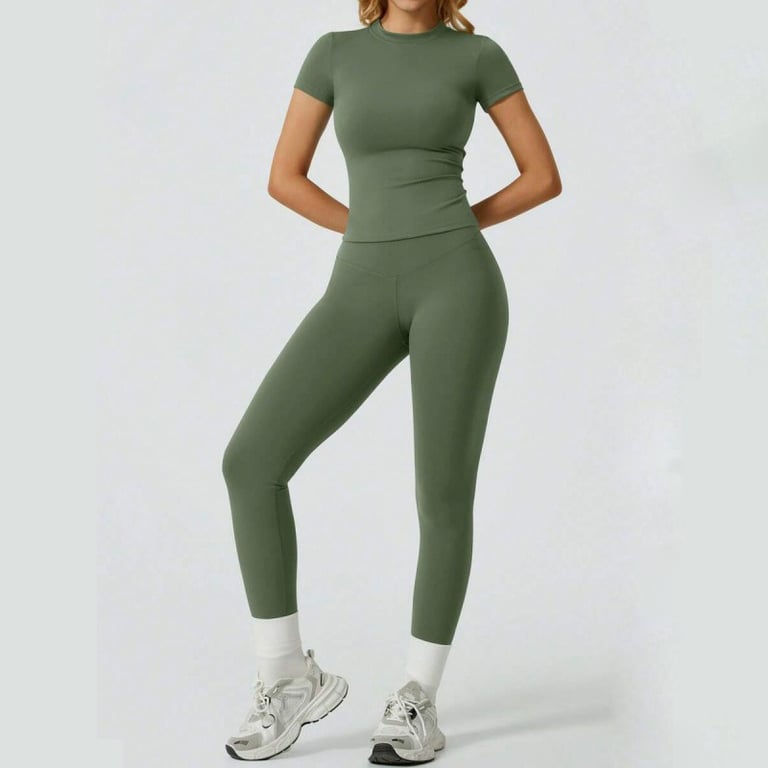 Quick-Drying Yoga Outfit Set | Tight-Fitting Short-Sleeve Top & Long Leggings thumbnail 4