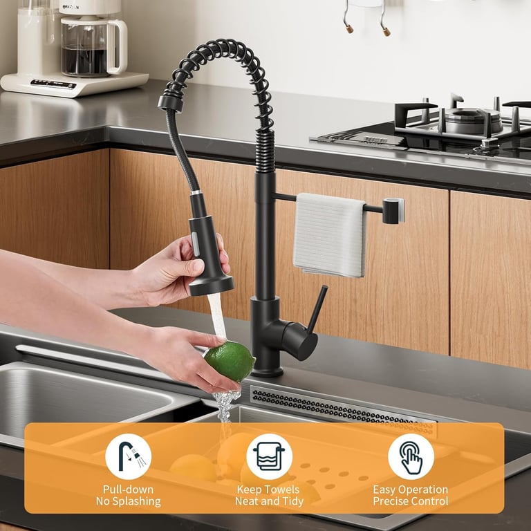 Matt Black Monobloc Kitchen Sink Mixer Tap | Pull-Out Hose Spray thumbnail 11