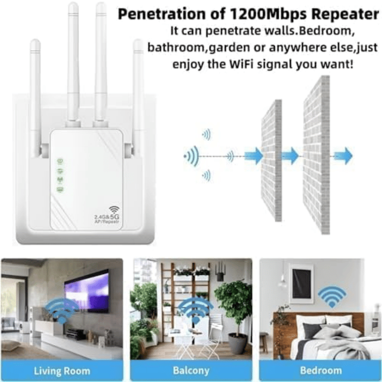WiFi Amplifier 1200Mbps, Dual Band 5Ghz And 2.4Ghz, Gigabit Port And WPS, Equipped With 4 Antennas, Compatible With All Network Boxes, White thumbnail 4