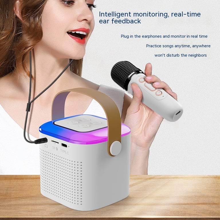 Karaoke Machine Bluetooth Speaker with 2 Wireless Mics & RGB Lights thumbnail 13