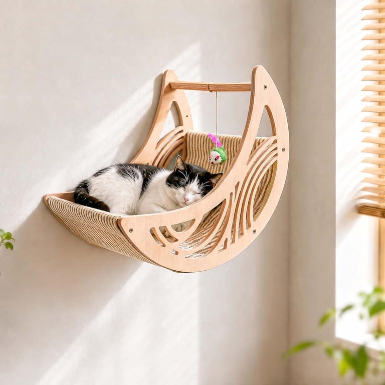 Wooden Star And Moon Hammock Cat Wall Set | Home & Kitchen Pet Furniture thumbnail 5