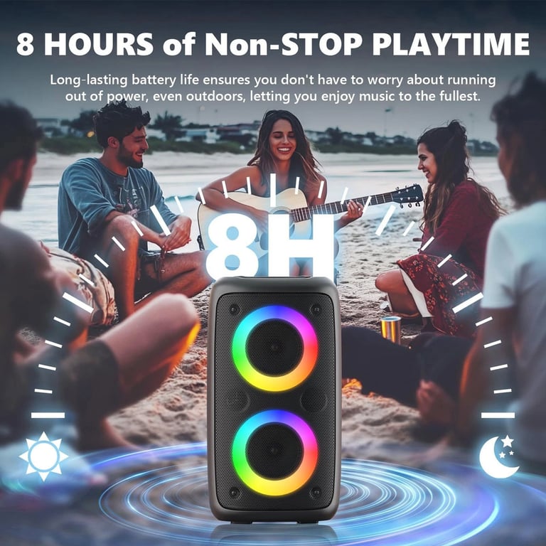 Portable Bluetooth Speaker Sub Woofer Heavy Bass Sound System Party & Mic thumbnail 12