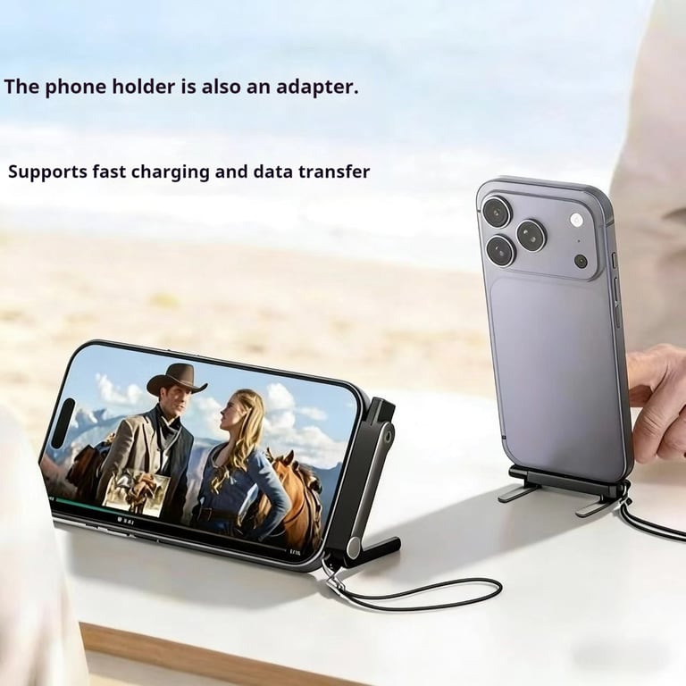 240W Dual Type-C Silicone Charging Cable with Foldable Phone Stand thumbnail 6