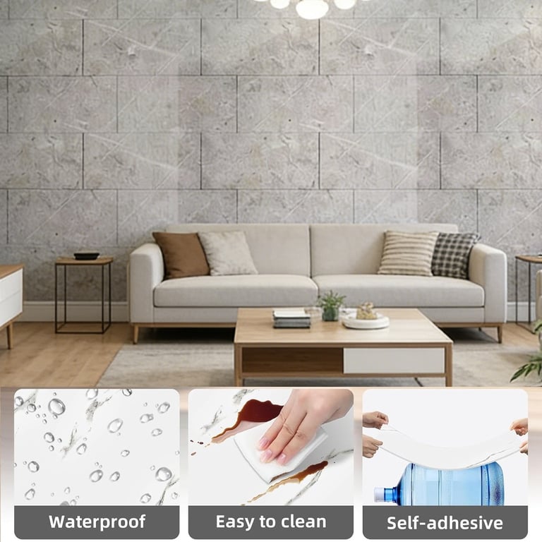 Marble Wall Tiles Stickers - 20Pc Self-Adhesive PVC Kitchen Bathroom thumbnail 9