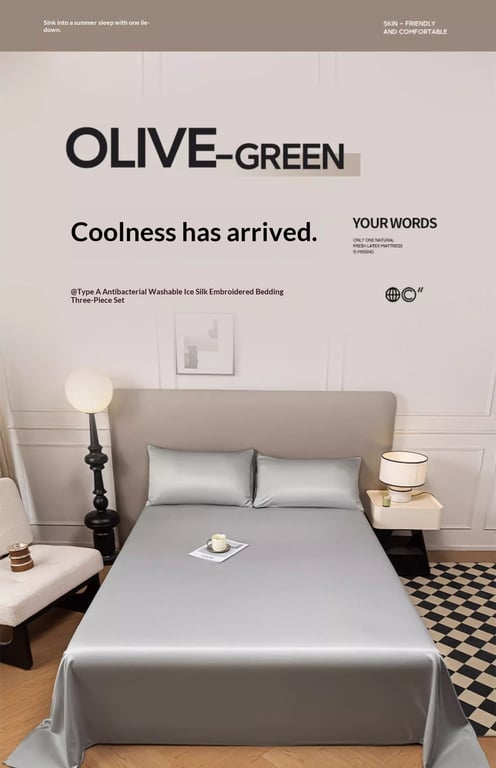 Summer Cooling Ice Silk Bed Sheet Set | Home & Kitchen Luxury Bedding thumbnail 5