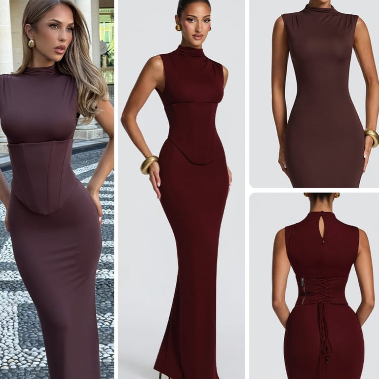 Women's Solid-Color Turtleneck Sleeveless Waist-Cinching Maxi Dress | Home & Kitchen thumbnail 17