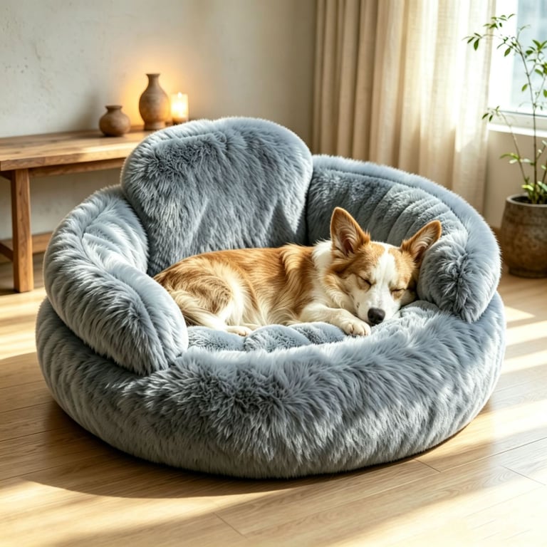 Plush Round Pet Bed with Backrest | Cozy Winter Dog Mat thumbnail 9