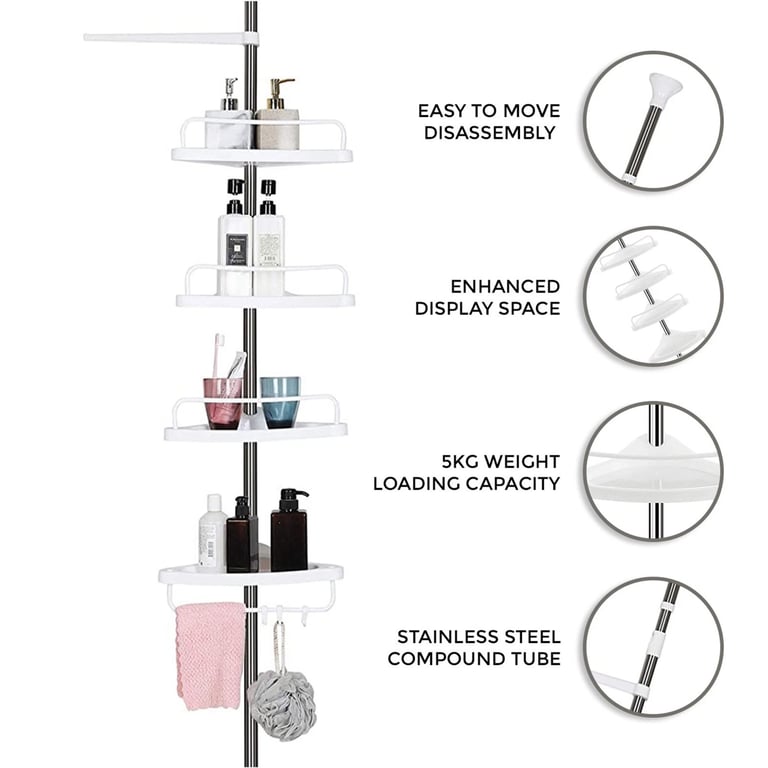 4-Tier Telescopic Bathroom Corner Shelf Rack | Shower Caddy Organizer thumbnail 9