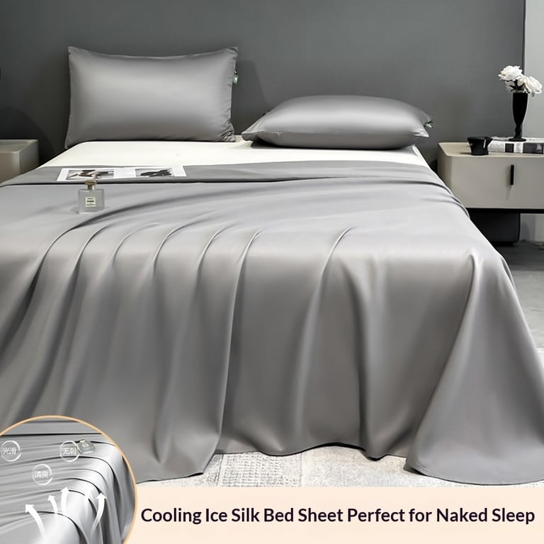 Summer Cooling Ice Silk Bed Sheet Set | Home & Kitchen Luxury Bedding thumbnail 15