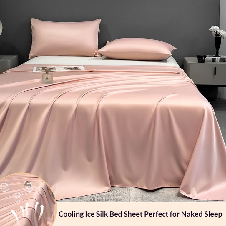 Summer Cooling Ice Silk Bed Sheet Set | Home & Kitchen Luxury Bedding thumbnail 14