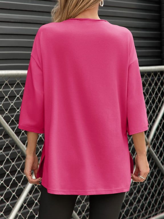 Fisoew Women's Oversized T-Shirt with Side Slits | Loose Fit Gym Tee thumbnail 2