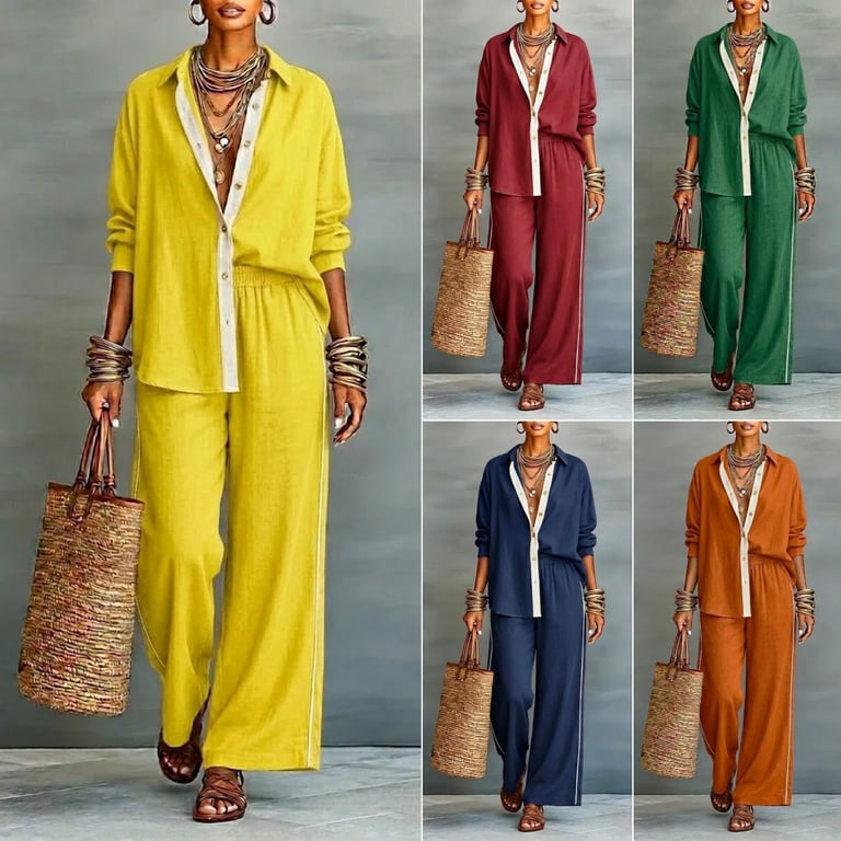 Women's Contrast-Color Casual Loose Pants Two-Piece Set | Comfy thumbnail 8