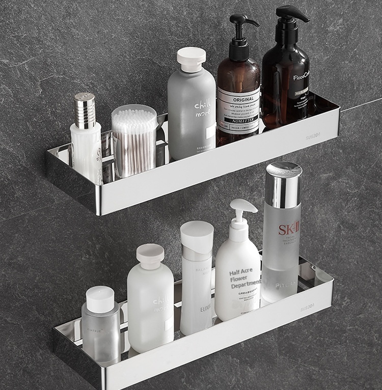 304 Stainless Steel Bathroom Mirror Storage Rack | Modern Shelf thumbnail 8