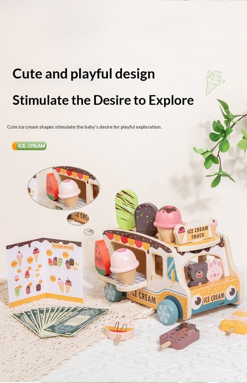 Wooden Ice Cream Model Playset Toy | Role-Play Store & Truck thumbnail 9