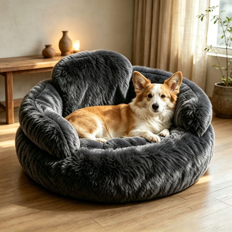 Plush Round Pet Bed with Backrest | Cozy Winter Dog Mat thumbnail 8