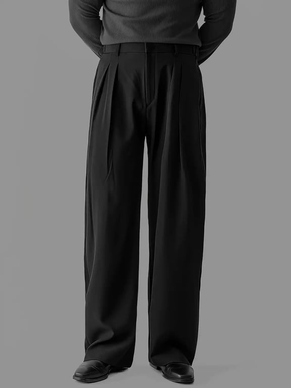 Double-Pleat Wide-Leg Casual Pants for Men | Relaxed Drape Fit thumbnail 6