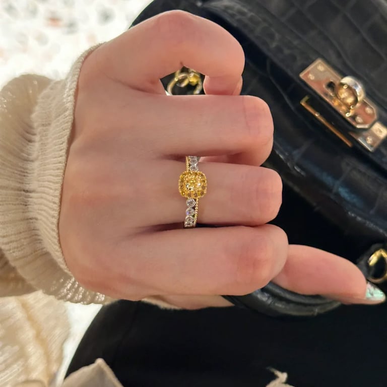 Yellow Diamond Sugar Cube Ring | Luxury Gemstone Statement Jewelry thumbnail 2
